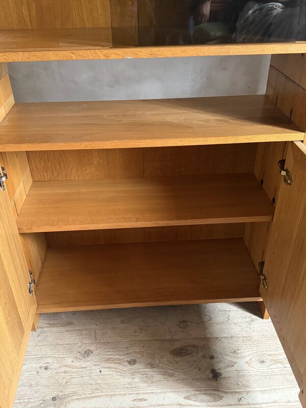 Ensemble bibliothèque vitrine vintage chêne massif