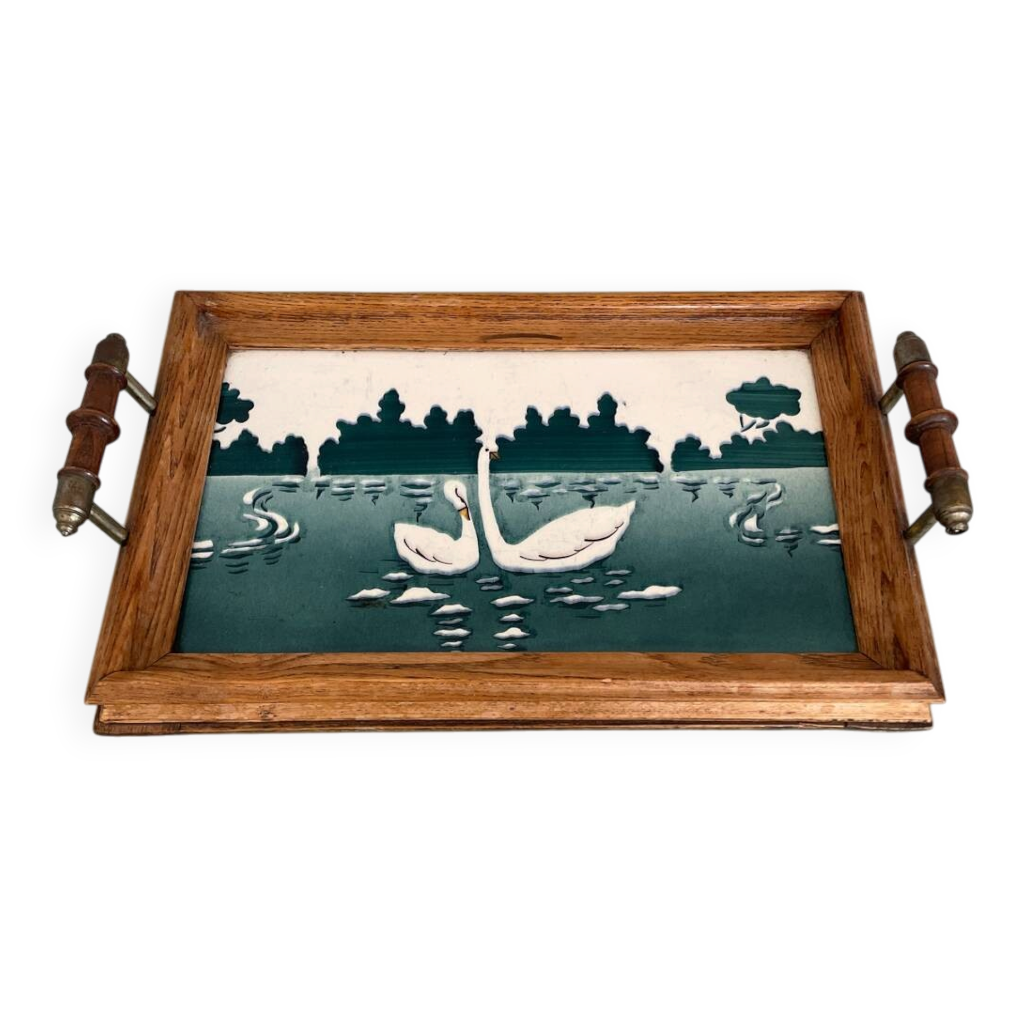 Service platter with a swan design.