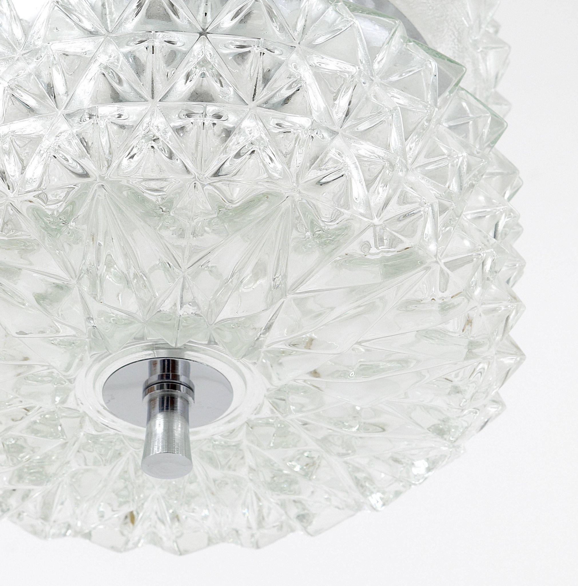 Faceted glass suspension light in chrome style by Karl Fagerlund from the 1960s.
