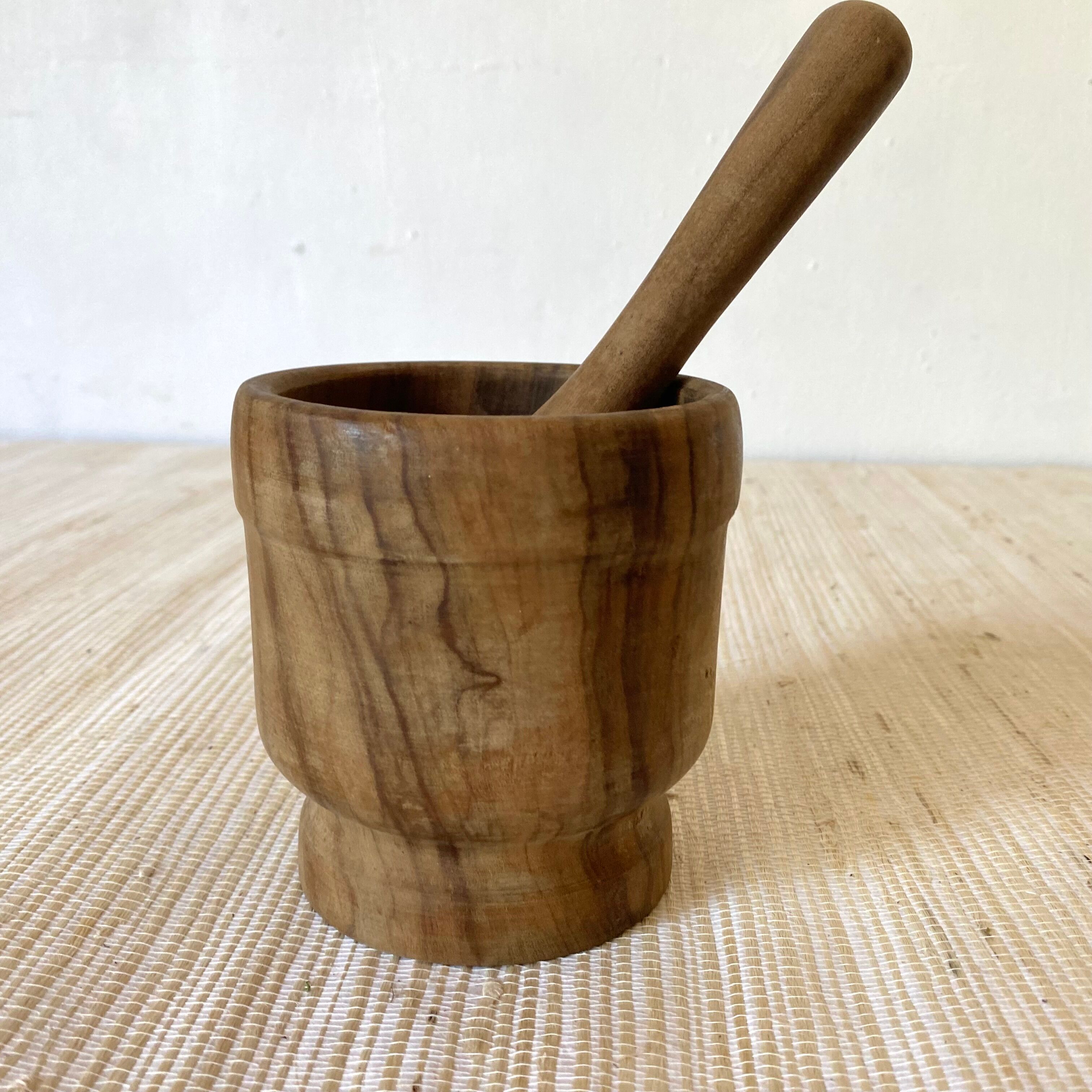 Wooden mortar and pestle