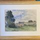 Tableau ancien, fermette à la campagne monogrammée ML, milieu XX siècle