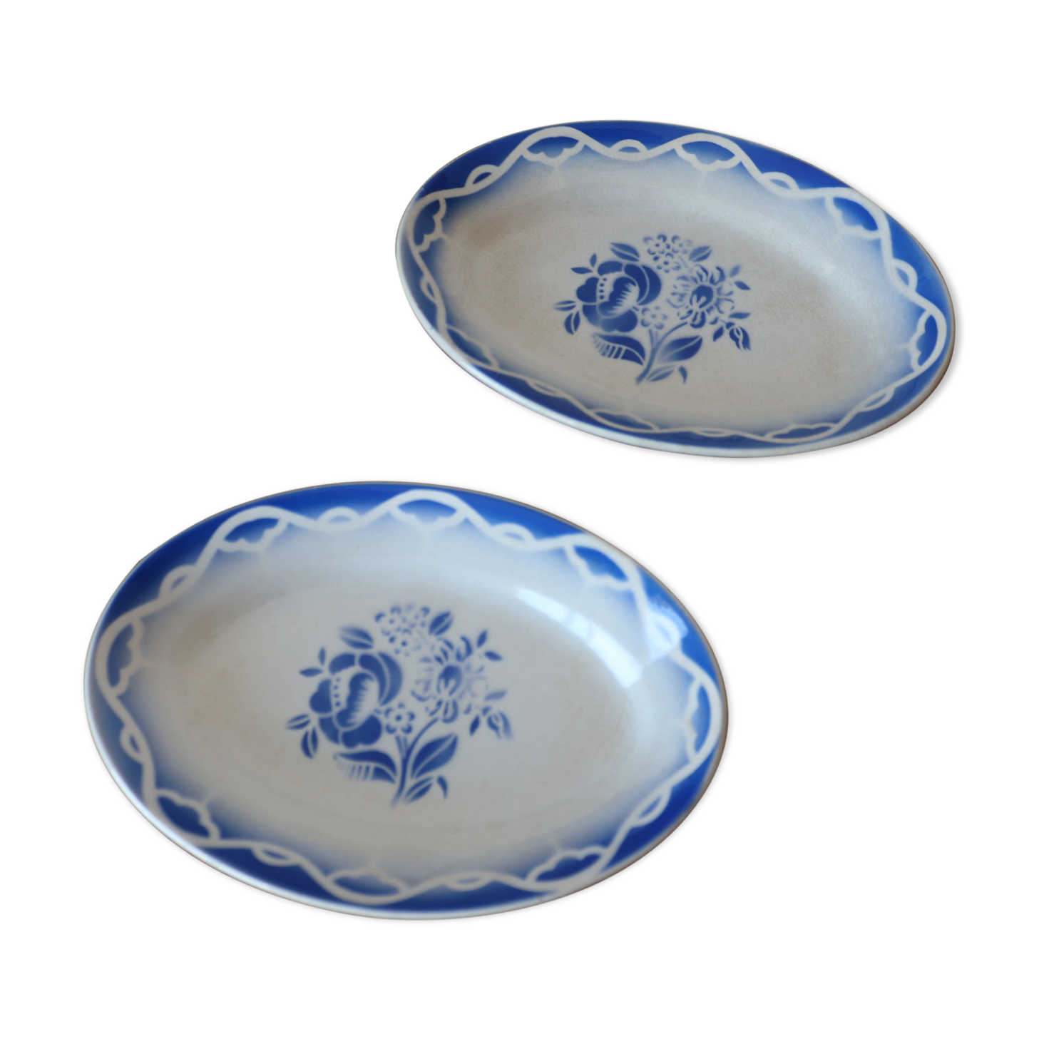 Deux raviers bleus "Odette" Digoin Sarreguemines