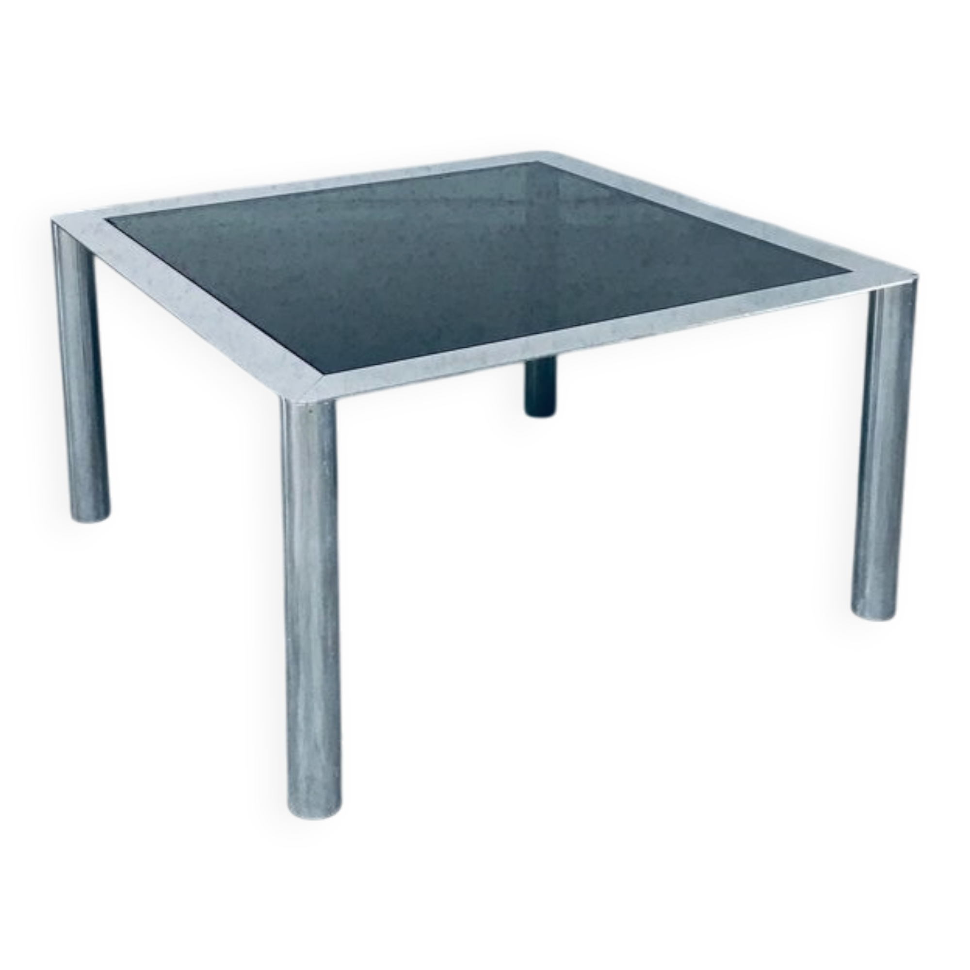 Mid-Century Smoked Glass & Chromed Steel Square Dining Table attributed to Sergio Mazza for Cinova, Italy, 1970s