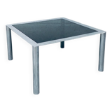 Mid-Century Smoked Glass & Chromed Steel Square Dining Table attributed to Sergio Mazza for Cinova, Italy, 1970s