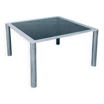 Mid-Century Smoked Glass & Chromed Steel Square Dining Table attributed to Sergio Mazza for Cinova, Italy, 1970s