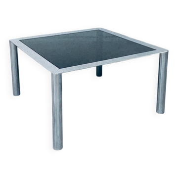 Mid-Century Smoked Glass & Chromed Steel Square Dining Table attributed to Sergio Mazza for Cinova, Italy, 1970s