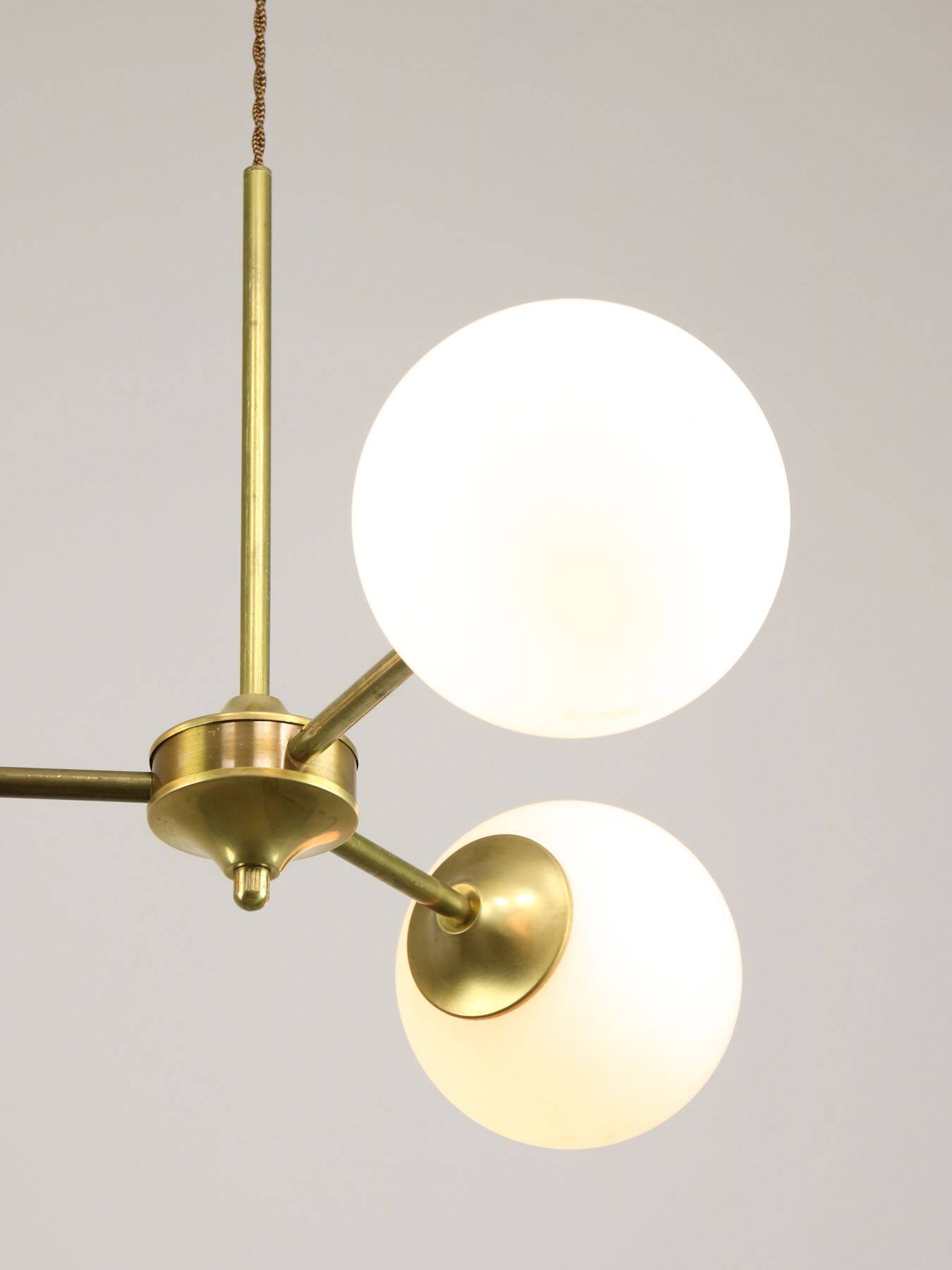 Italian Mid century Modern Chandelier in Brass and Opaline Glass, 1960s