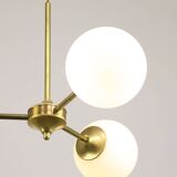 Italian Mid century Modern Chandelier in Brass and Opaline Glass, 1960s