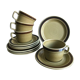 Set de 4 assiettes, soucoupes, tasses Stavangerflint en grès fin