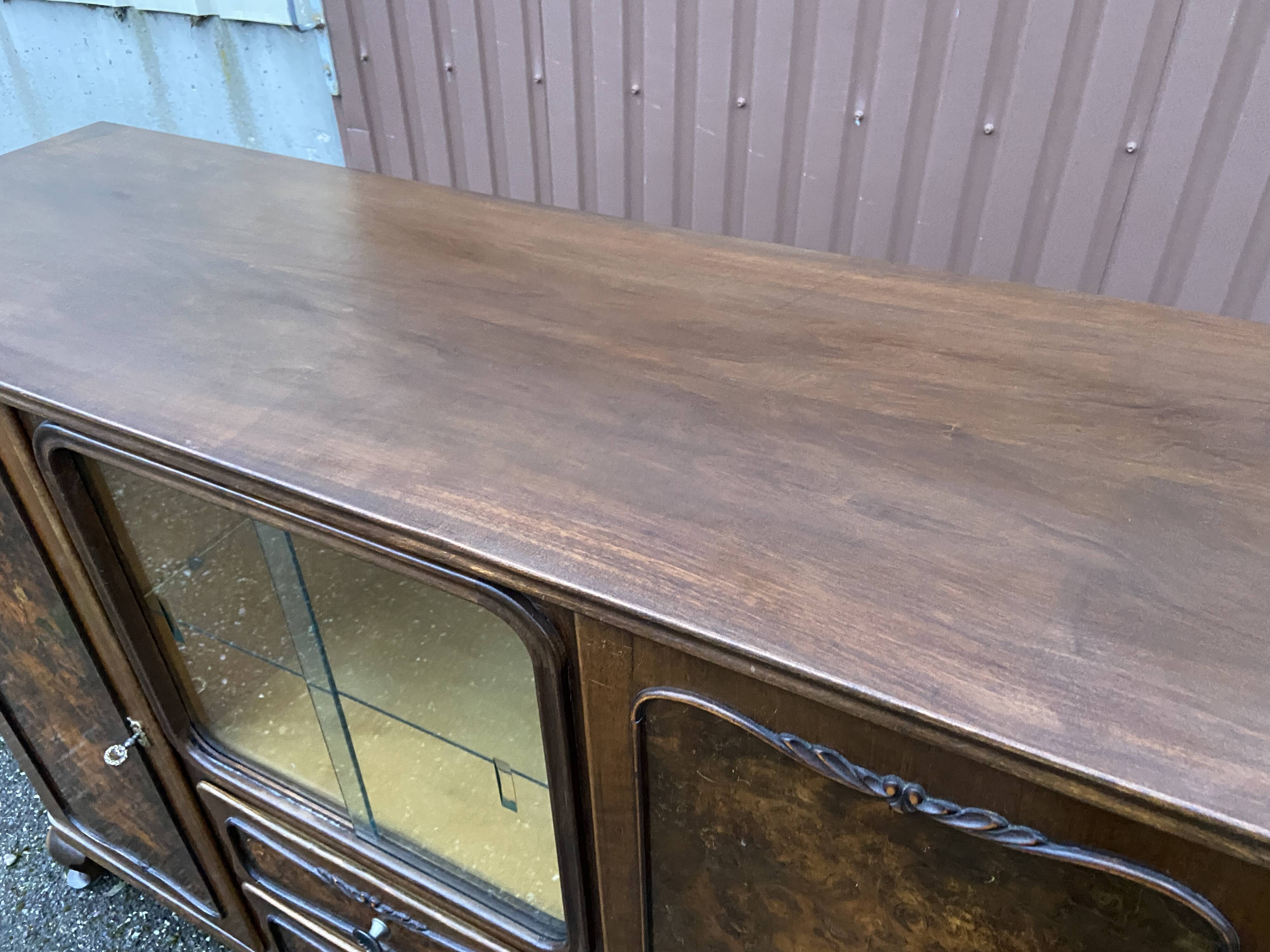 Art deco Chippendale sideboard Mid-century vintage 1950 Burl walnut