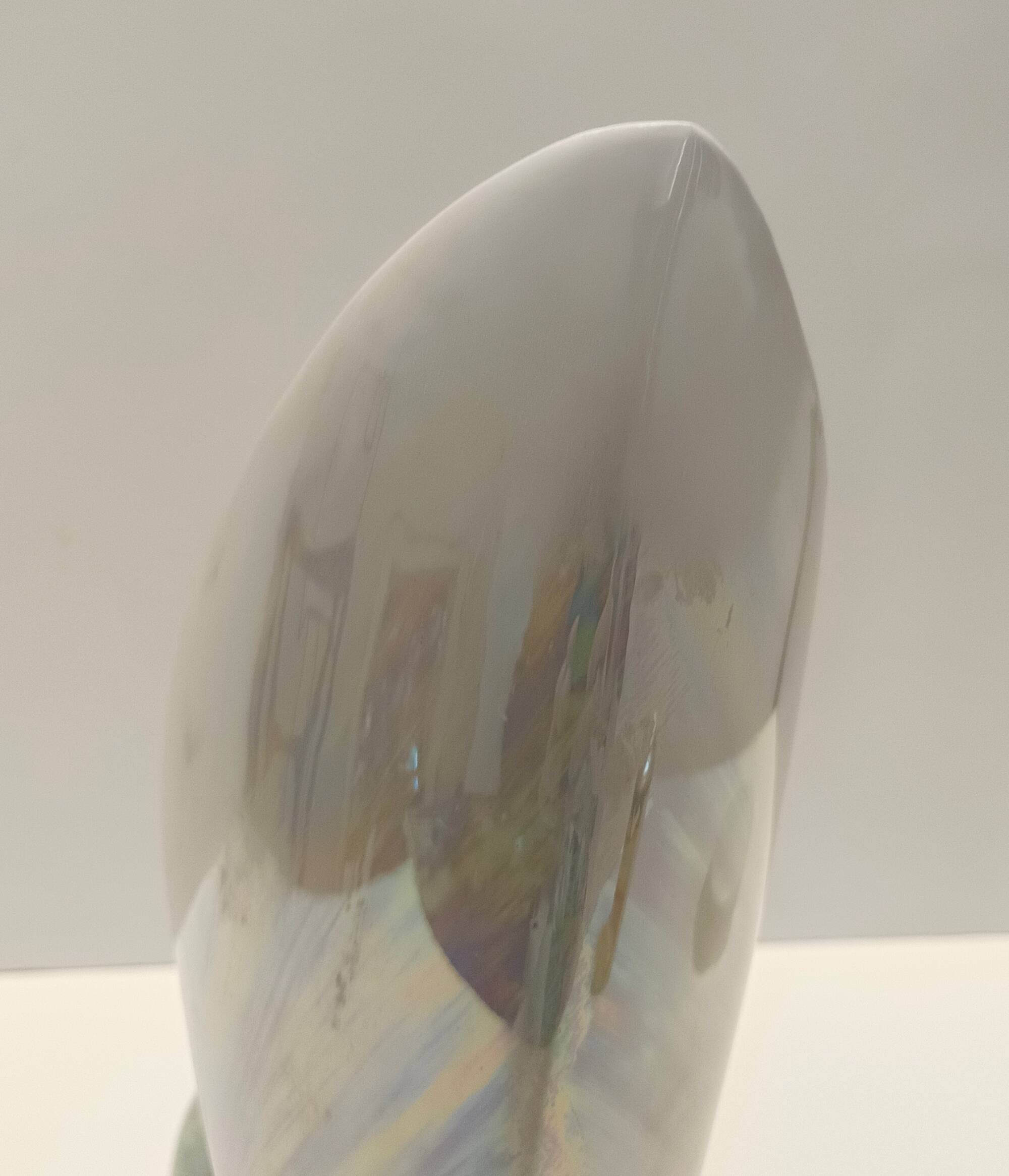 White and Iridescent Blue Ceramic Vase / Centerpiece by Lusso, Italy