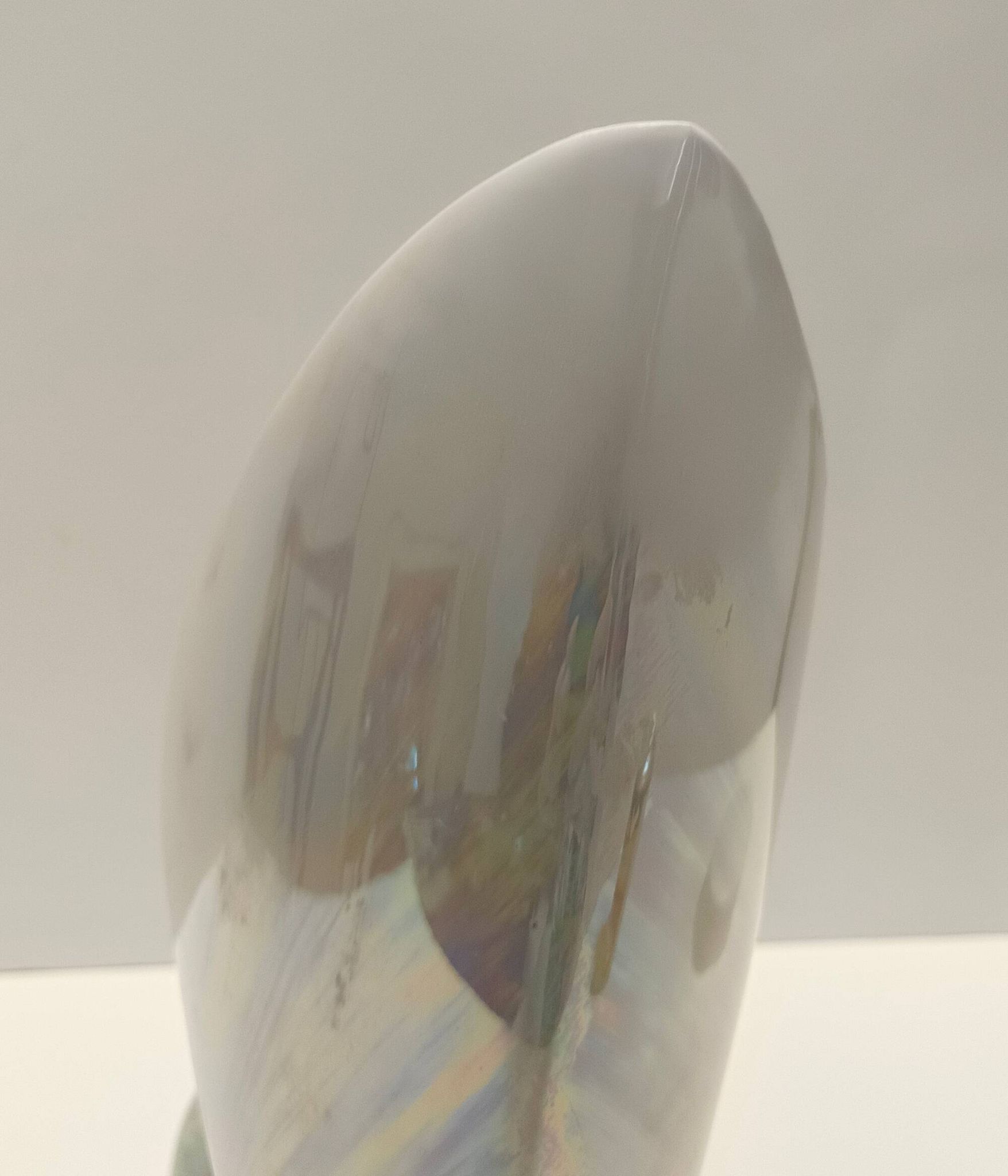 White and Iridescent Blue Ceramic Vase / Centerpiece by Lusso, Italy