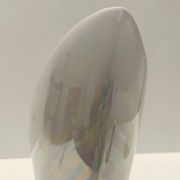 White and Iridescent Blue Ceramic Vase / Centerpiece by Lusso, Italy