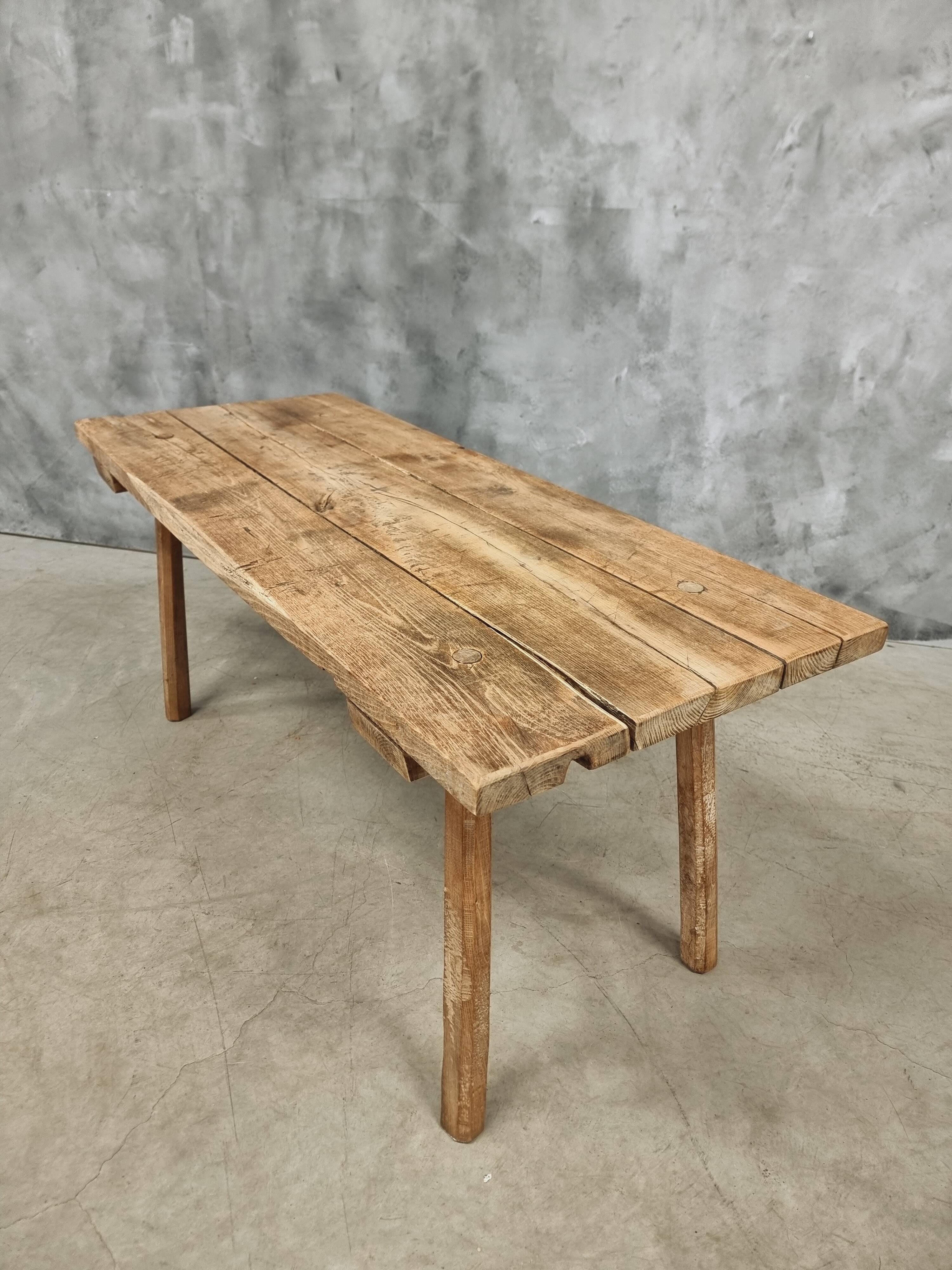 Antique dining table rustic work table chestnut wood 68x170 cm