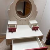 Wooden dressing table with beige and red baroque style mirror
