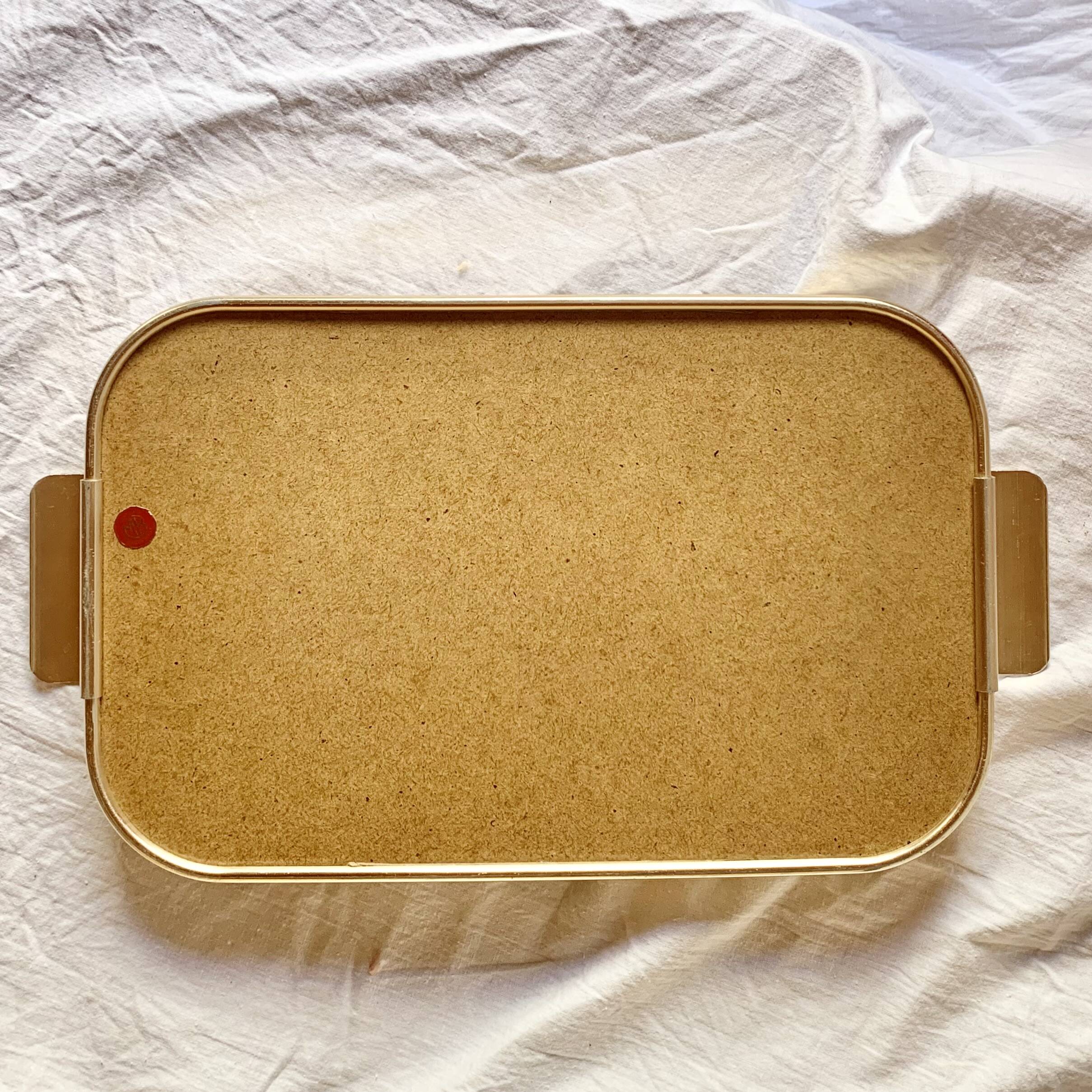 Duo of Art Deco serving trays in gold anodized aluminum and glass - MB Italy