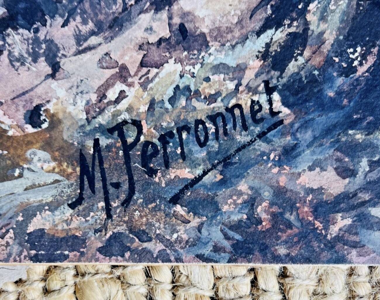 Watercolor Maurice Perronnet (1877-1950) Wave breaking against a rock