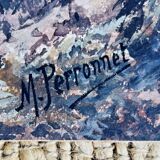 Watercolor Maurice Perronnet (1877-1950) Wave breaking against a rock