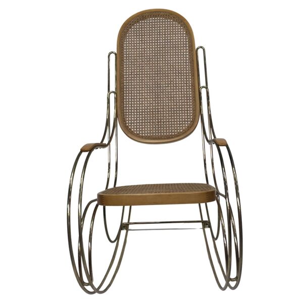 Rocking chair vintage en laiton et bois courbé 1970