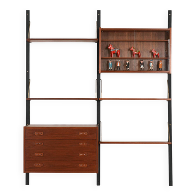Unité murale en teck PS System, design danois, années 1960, fabriquée par Randers Møb.