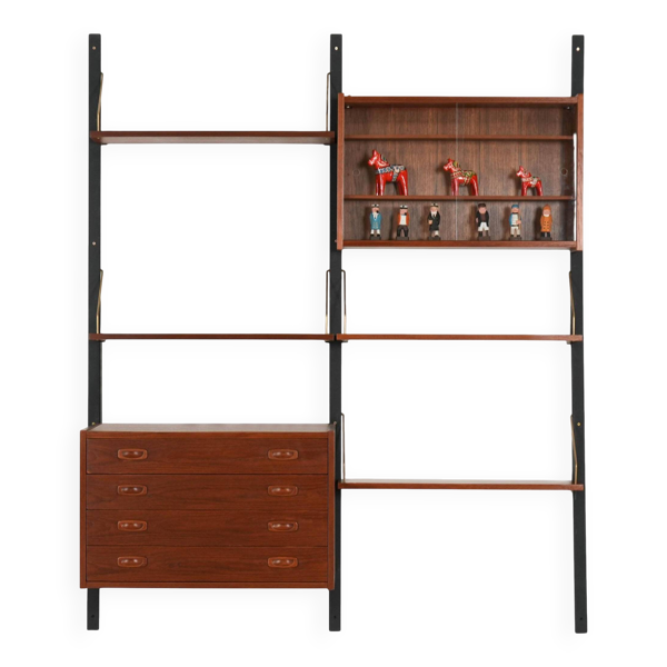 Unité murale en teck PS System, design danois, années 1960, fabriquée par Randers Møb.