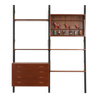 Teak wall unit PS System, Danish design, 1960s, manufactured by Randers Møb