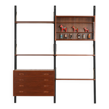 Teak wall unit PS System, Danish design, 1960s, manufactured by Randers Møb