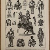Lithograph engraving on armor and knights of 1897