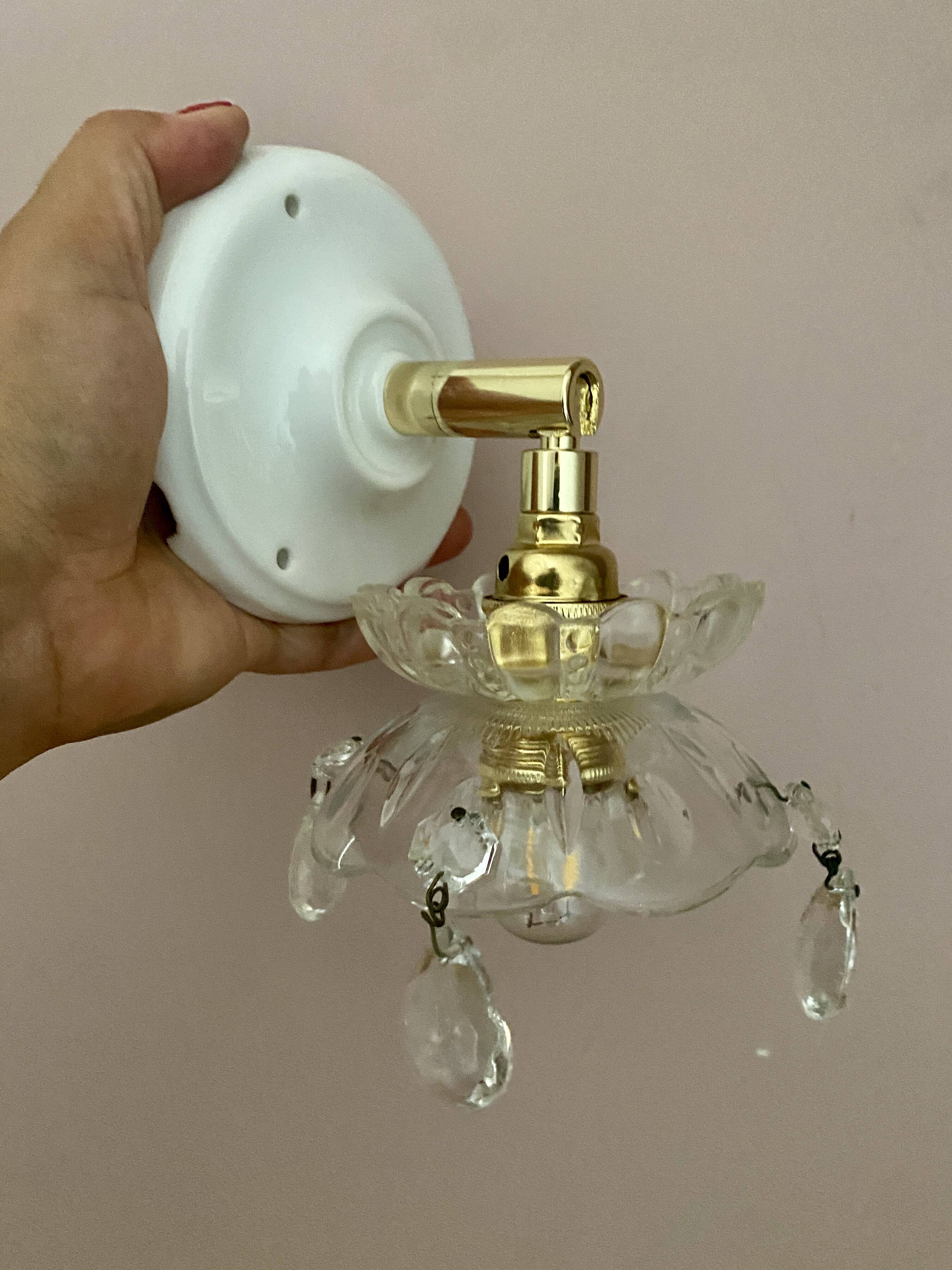 Vintage glass lampshade wall lamp with antique tassels