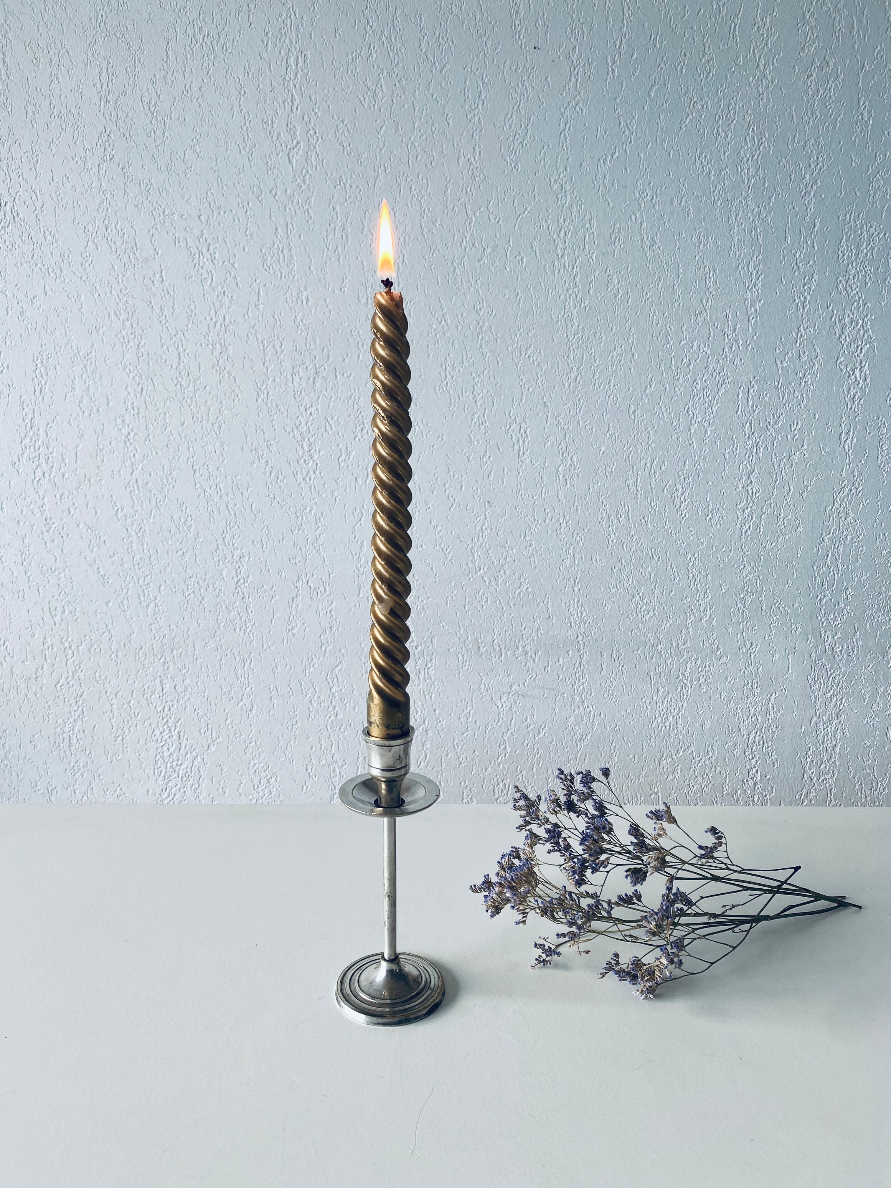 Twisted silver candle holder