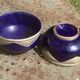 Two blue glazed ceramic and tin bowls, handmade, vintage oriental
