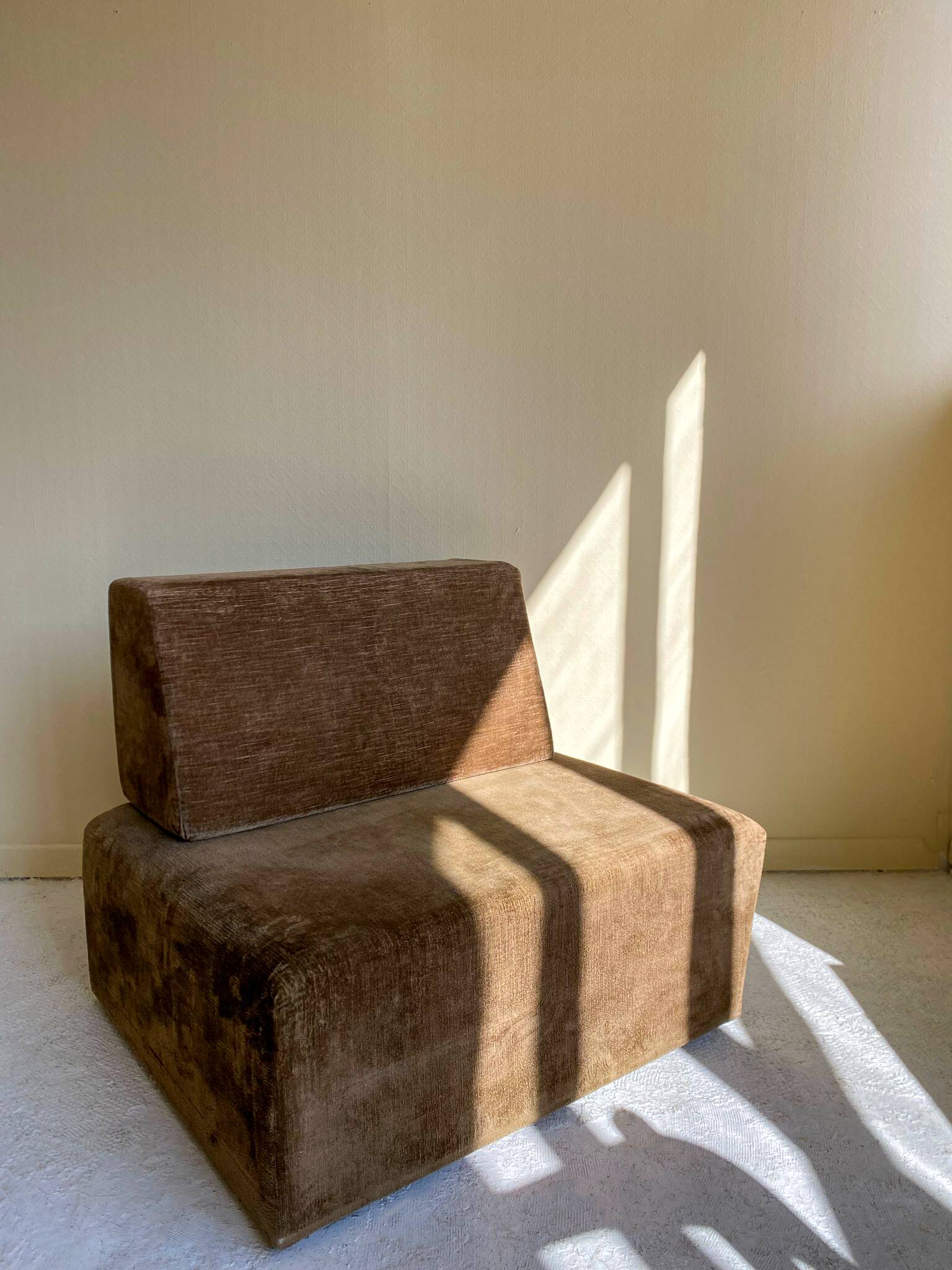 Vintage brown velvet armchair from the 1970s