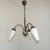 French Vintage Retro Bronze Effect Metal 3 Light Chandelier Glass Shade