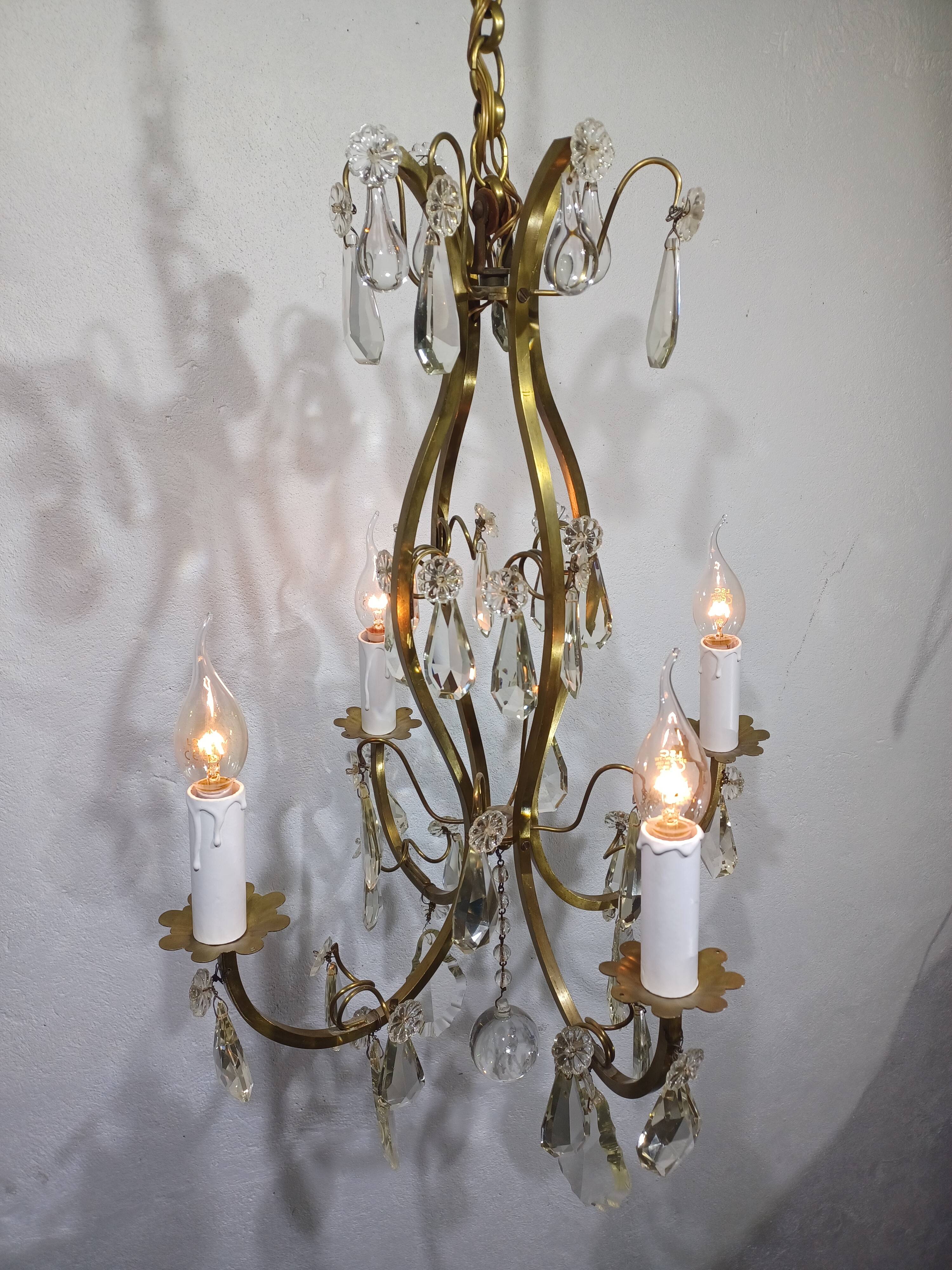 4-light bronze and crystal chandelier