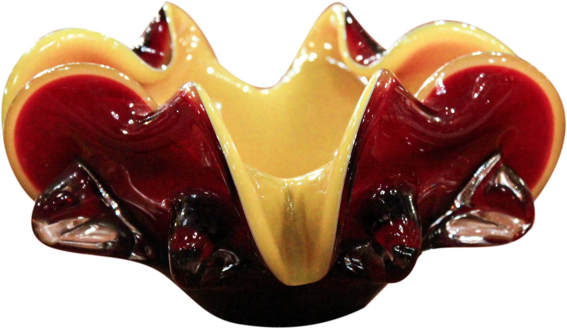 Murano glass ashtray, with an organic design and fluid curves.