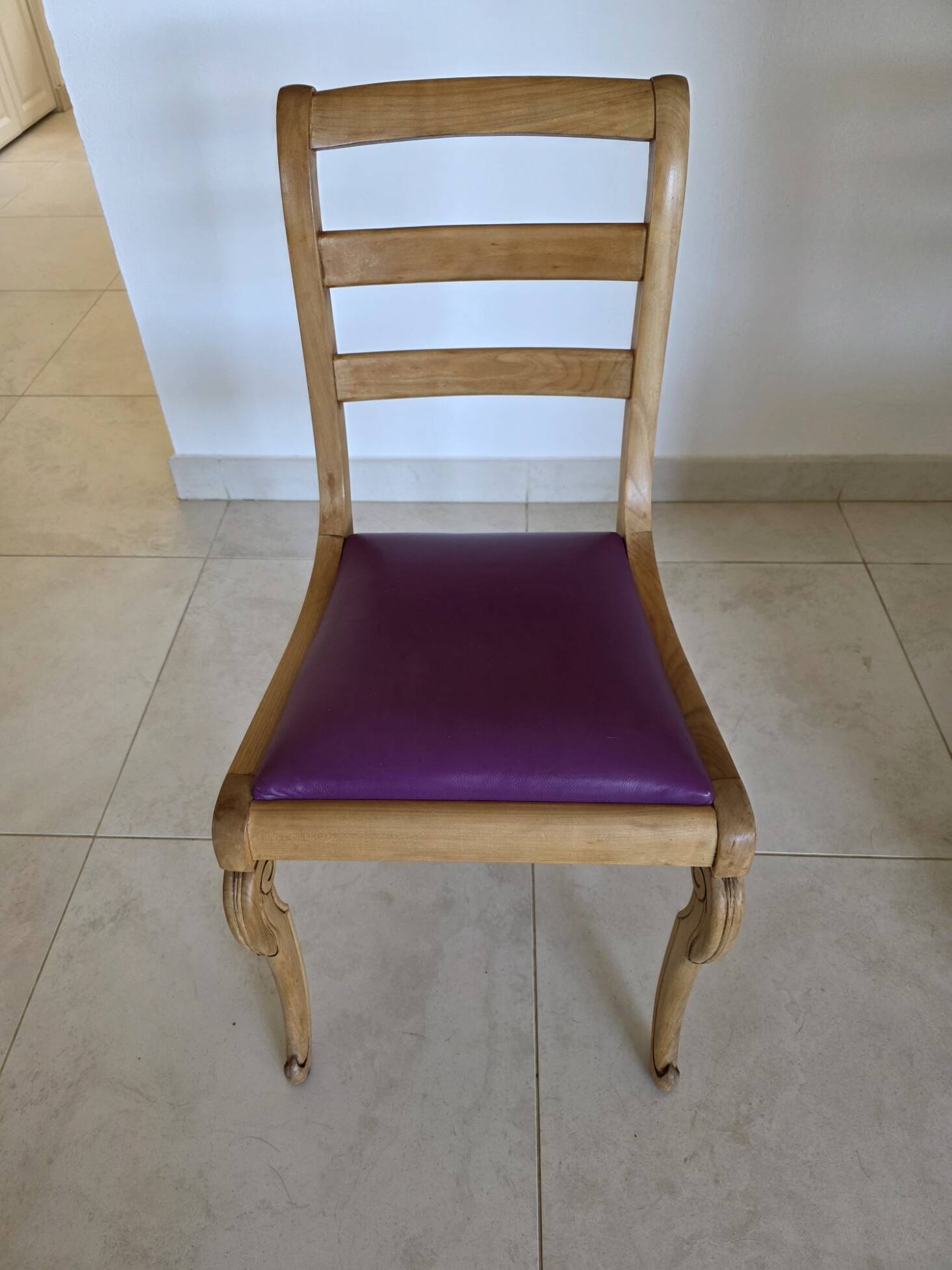 6 Louis Philippe solid wood chairs with leather seats