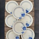8 blue flower plates Badonviller Rosane