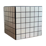 Checkerboard cube bedside table tiled white retro black tile