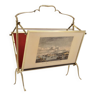 Porte-revues vintage en laiton, avec eaux-fortes, pliable, années 1940, français
