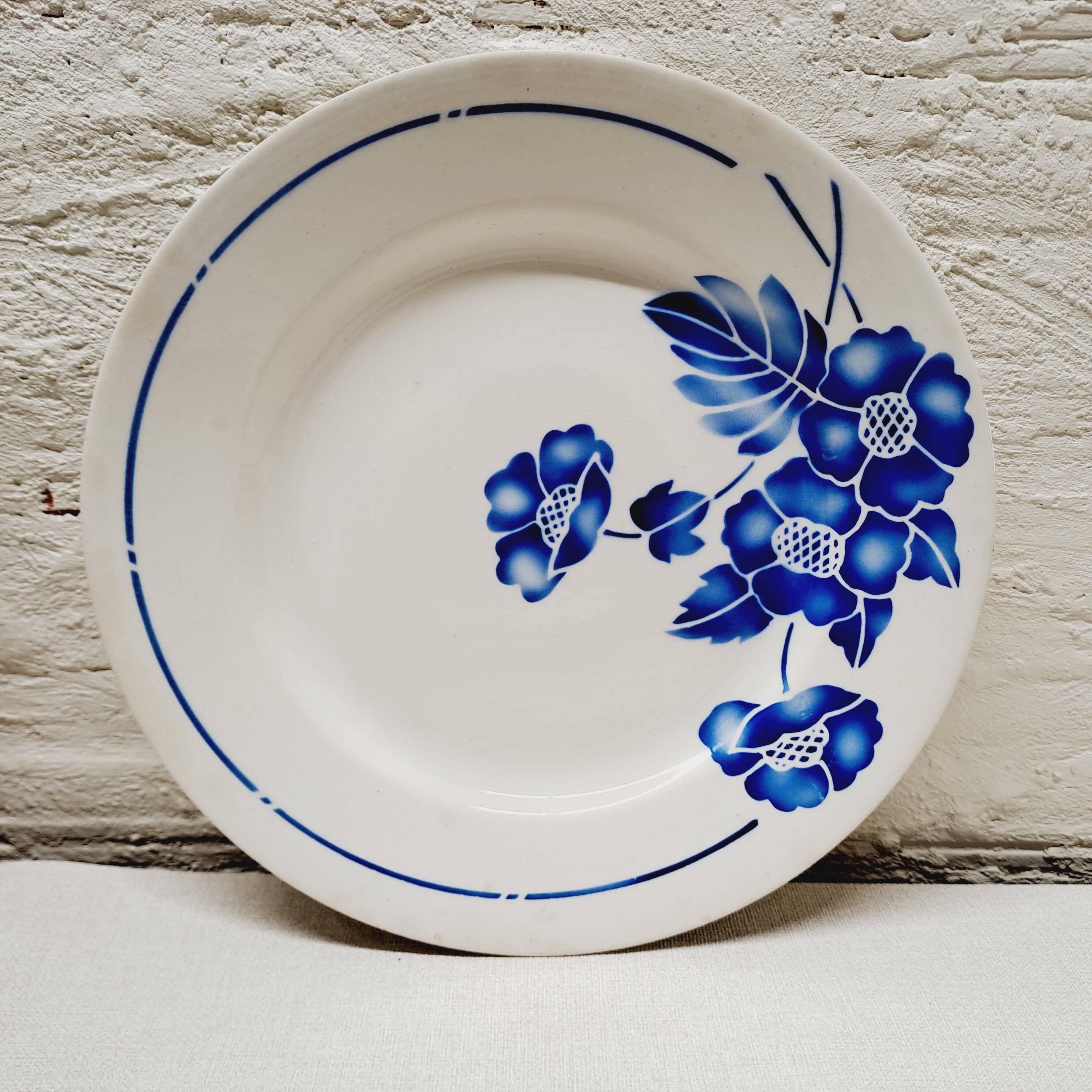 Set of 5 blue flower dinner plates