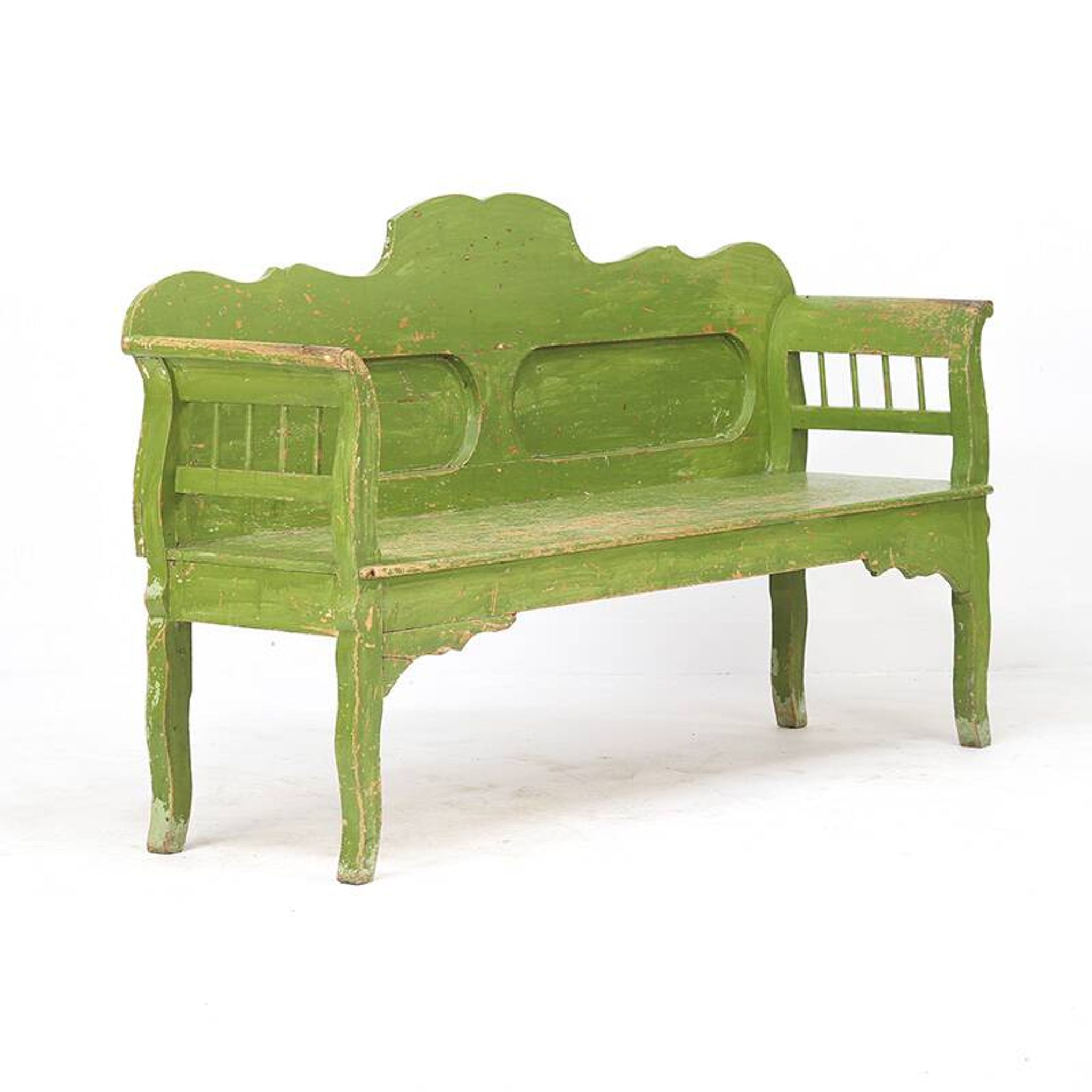 Painted Rustic Farmhouse Folk Art Wooden Bench