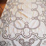 Old cotton tablecloth, lace and embroidery 160 x 240
