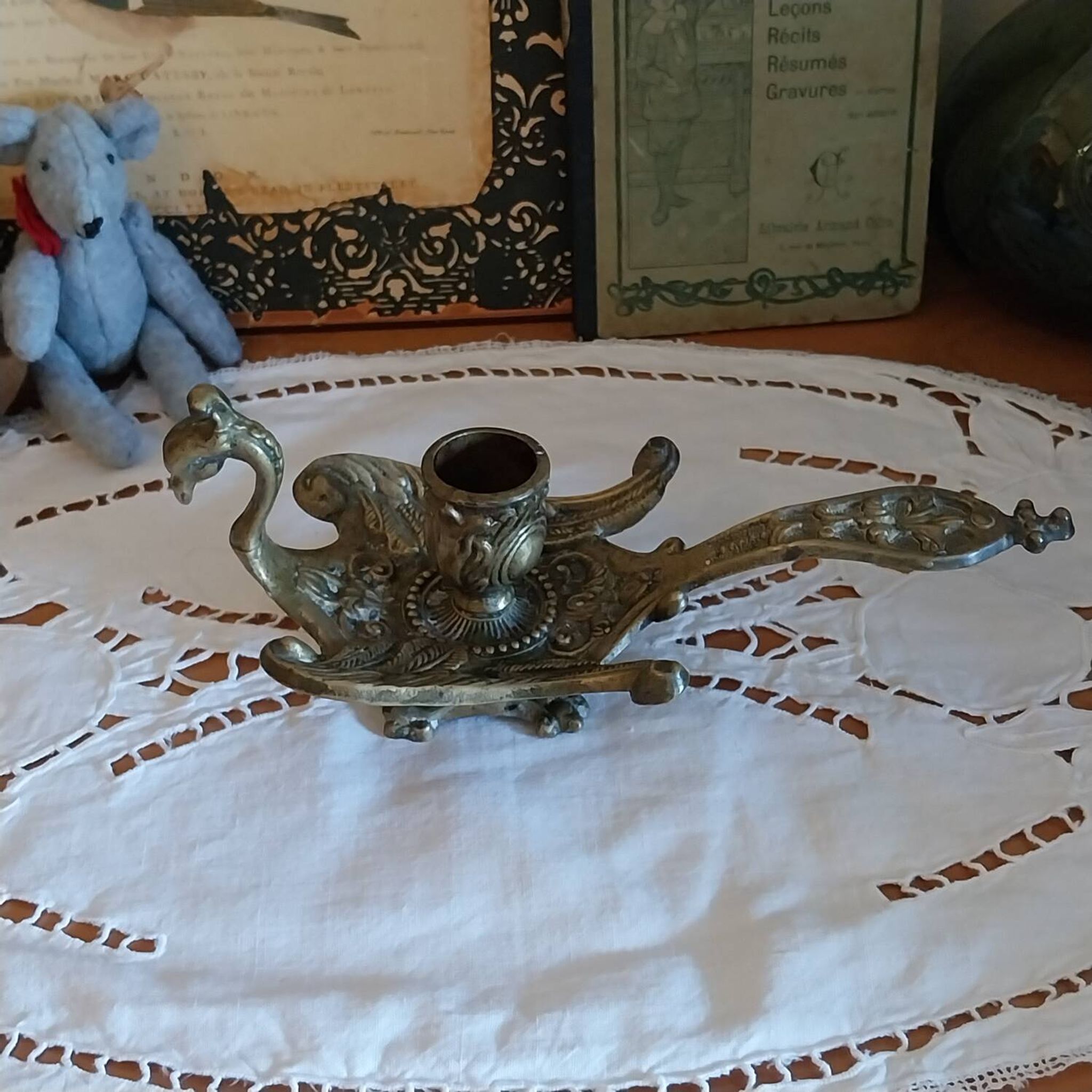 Antique gilt bronze hand candle holder