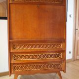 Wood and rattan secretary