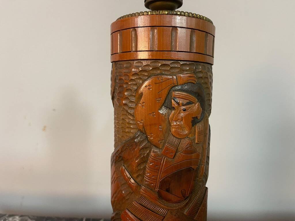Japanese Carved Bamboo Samurai Lamp Base, Mid-20th Century. Ref.: TL2003