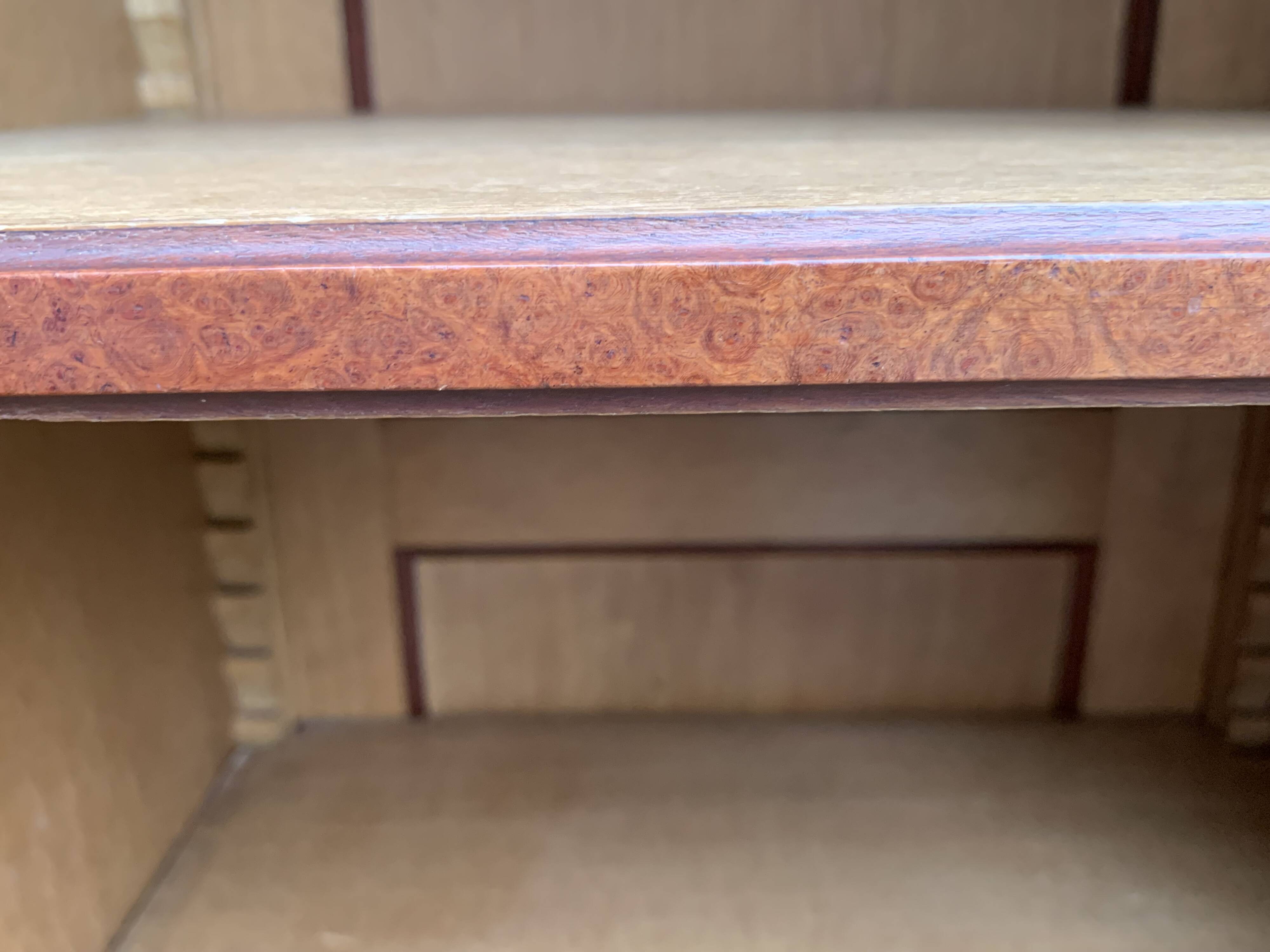 Art deco glass china cabinet in burr walnut 1930