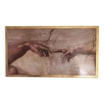 Painting on wood: reproduction of both hands