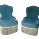 Paire de fauteuils crapaud velours bleu 1970