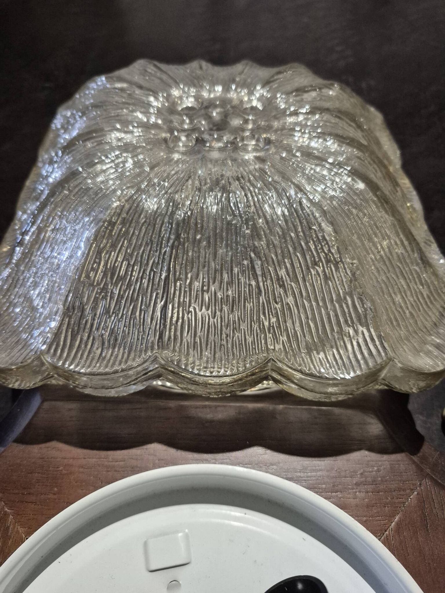 Wall ceiling lamp wood and (amber) glass 1960s moulded