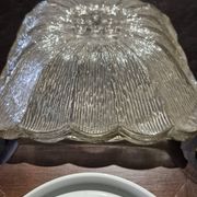 Wall ceiling lamp wood and (amber) glass 1960s moulded